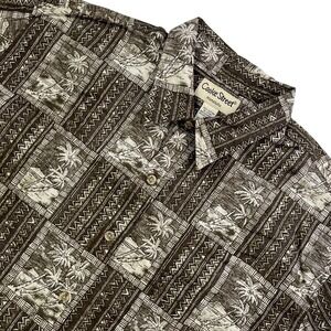 Cooke Street Hawaiian Mens Brown Button Down Shirt, Palm Tree Mens Button Ups T3